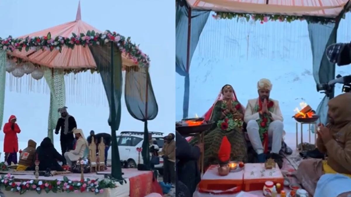 -25 डिग्री तापमान में शादी करता हुआ कपल- India TV Hindi