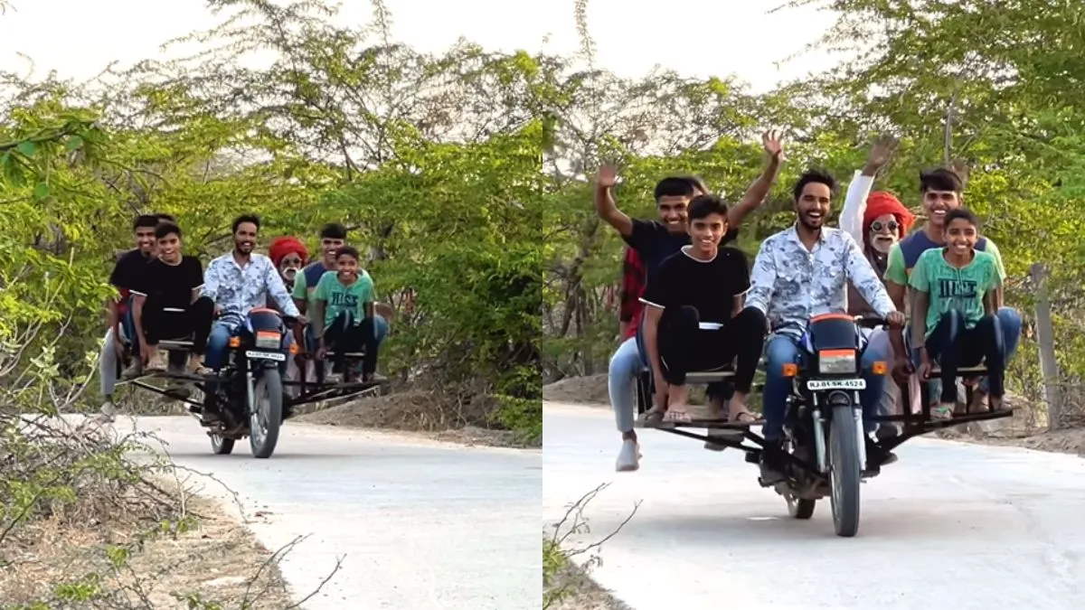 शख्स ने जुगाड़ से बाइक को बनाया 7 सीटर- India TV Hindi