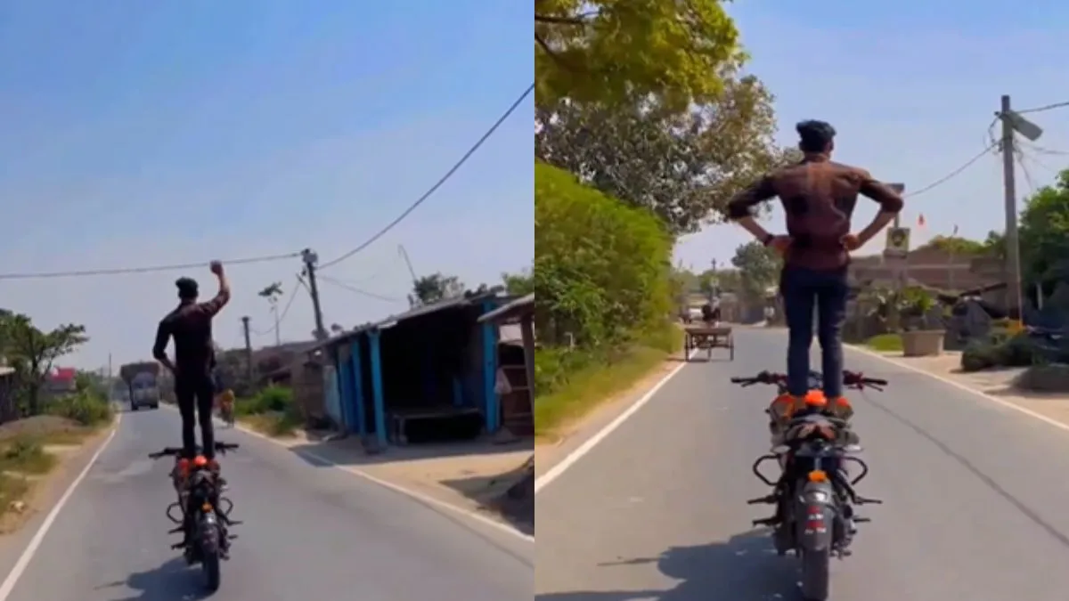 बाइक पर स्टंट करता हुआ शख्स- India TV Hindi