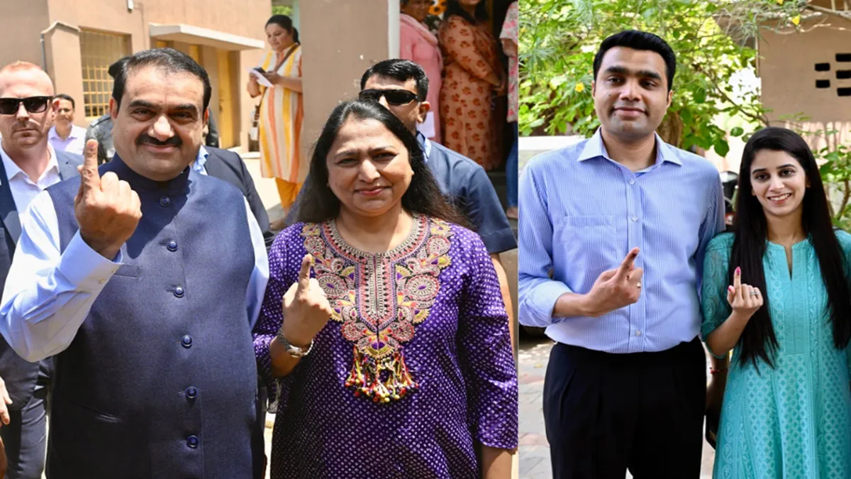 गुजरात के अहमदाबाद में मंगलवार को अपना वोट डालने के बाद अपने परिवार के संग गौतम अदानी।- India TV Paisa