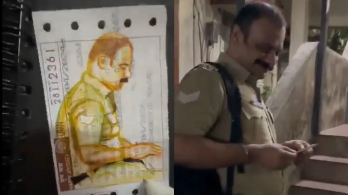 टिकट पर बना पुलिस वाले अंकल का स्केच- India TV Hindi