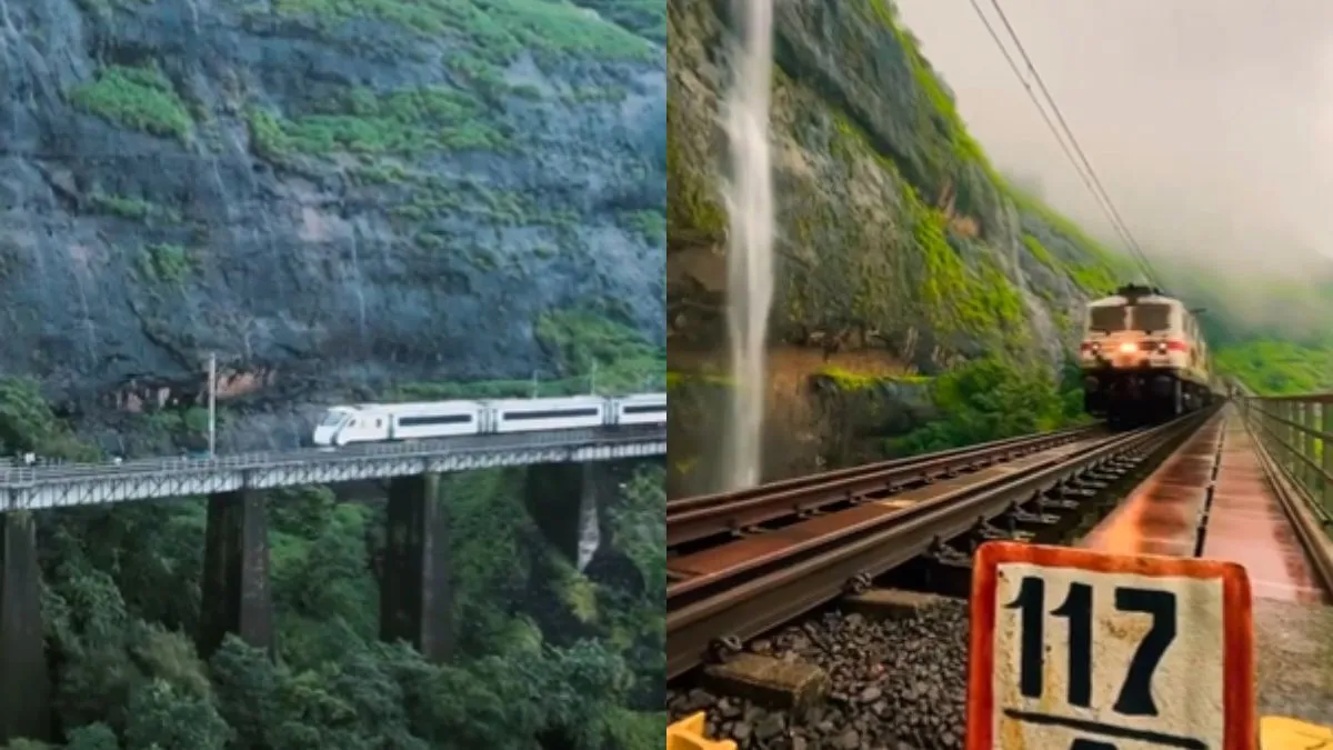 झरनों के बीच से गुजरती हुई ट्रेन- India TV Hindi