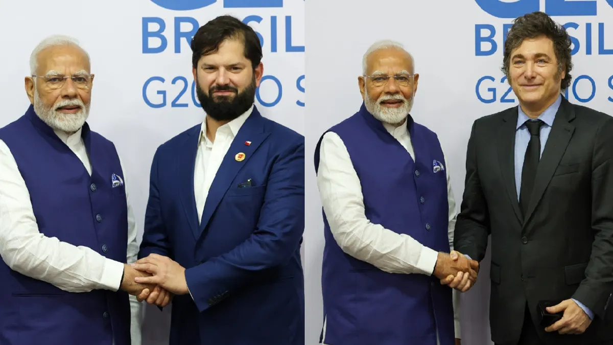 PM Narendra Modi and President of Chile Gabriel Boric (L) PM Modi Argentina President Javier Milei (- India TV Hindi