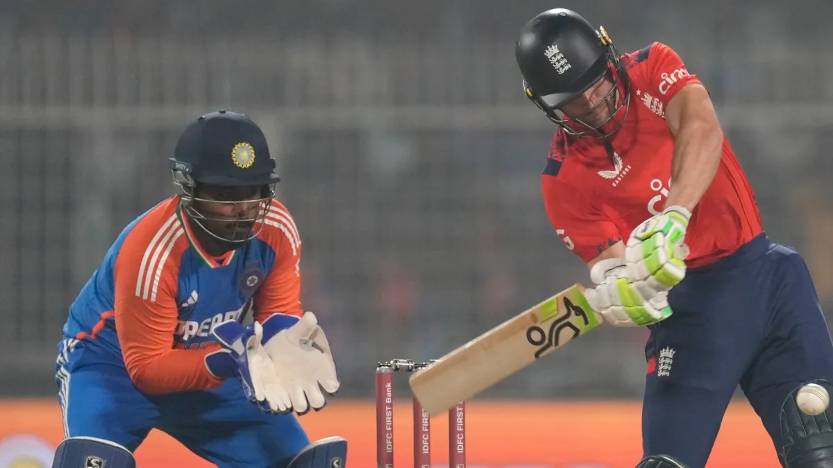 Jos Buttler batting in the T20 match against India