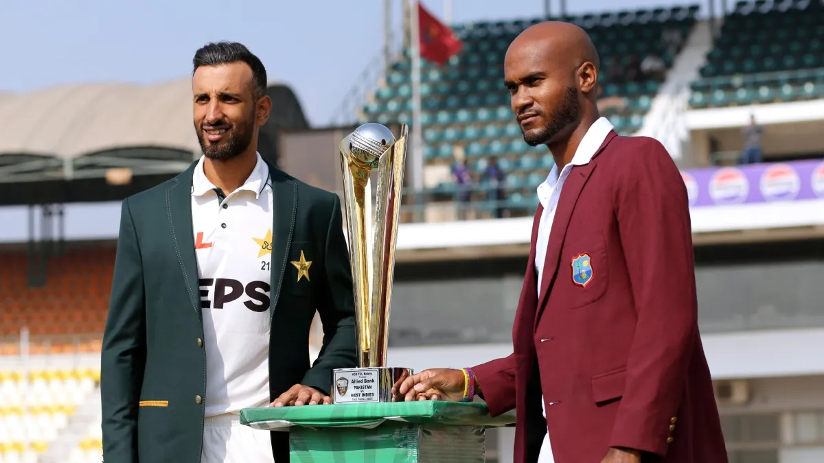 Pakistan captain Shan Masood and West Indies captain Craig Brathwaite.