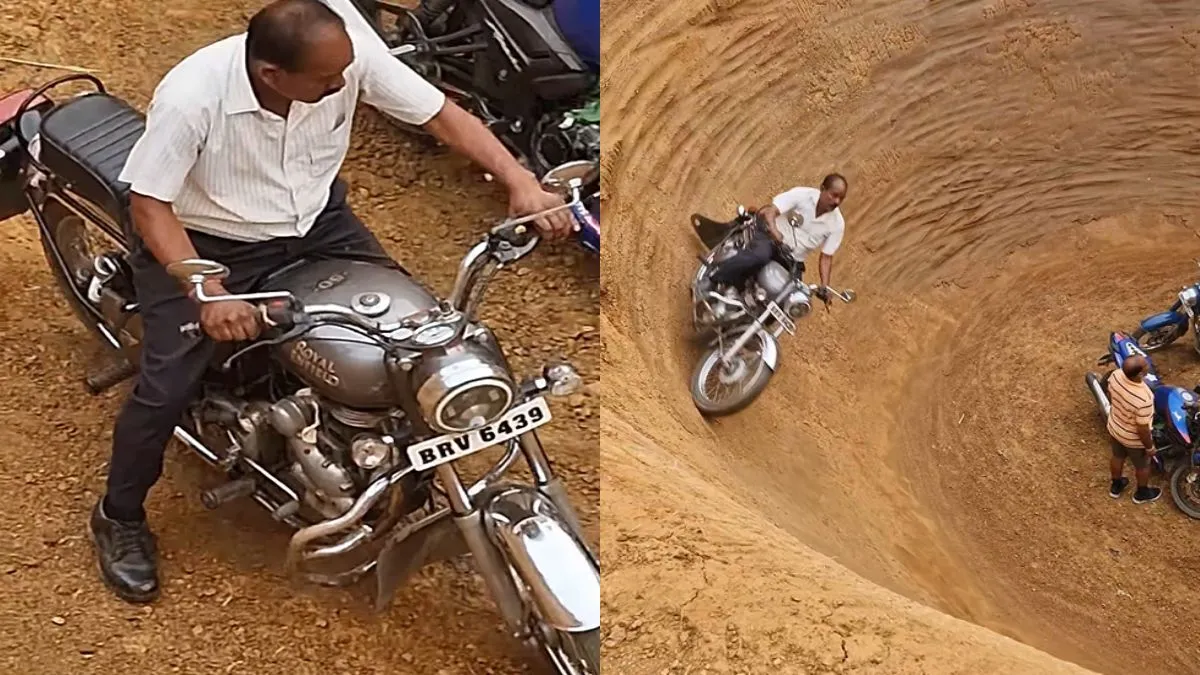 मौत के कुंए में बुलेट बाइक दौड़ाते हुए अंकल- India TV Hindi