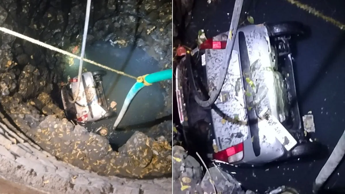 car fell into well