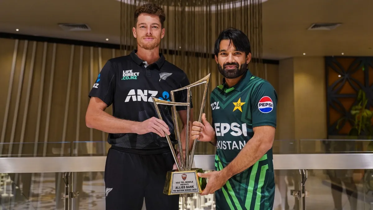 New Zealand captain Mitchell Santner and Pakistani captain Mohammad Rizwan