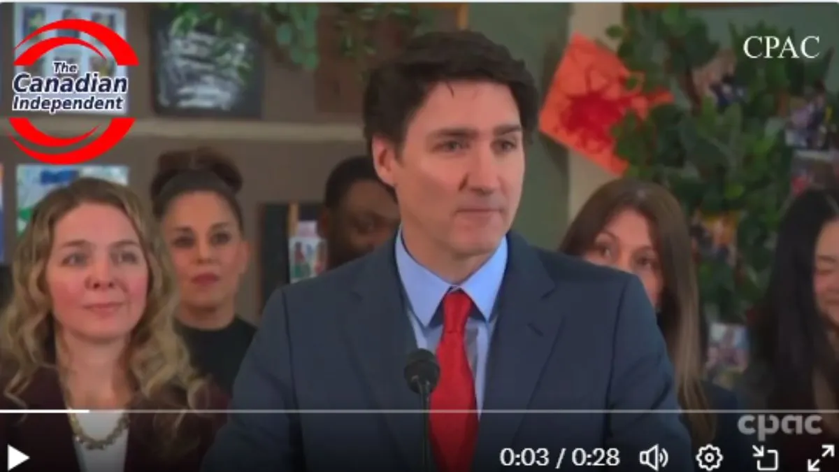 Justin Trudeau, primeiro -ministro do Canadá, chorando em frente à câmera.