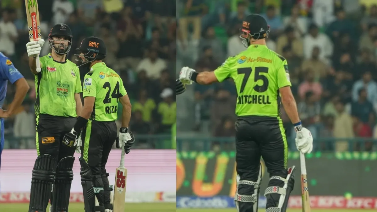 लाहौर कलंदर्स की जर्सी में डेरिल मिचेल और सिकंदर रजा