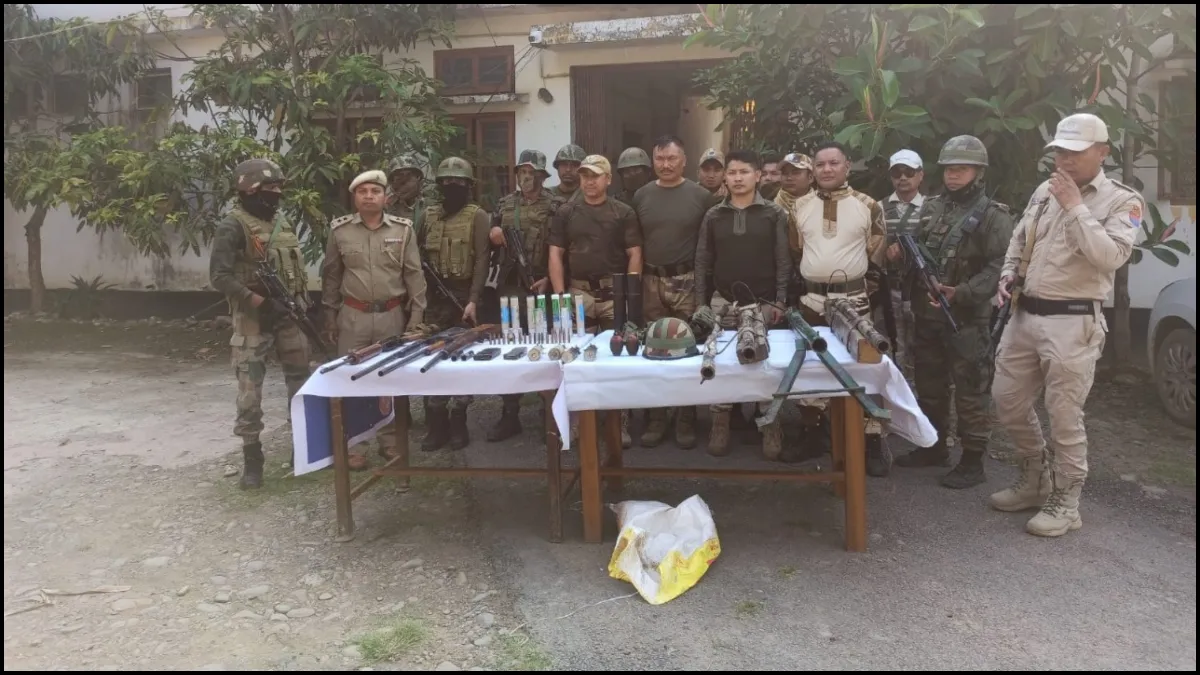 Policemen with recoverd weapon