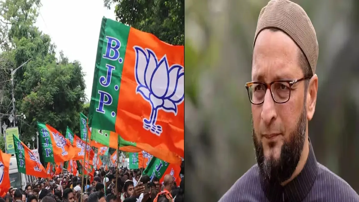 बीजेपी के झंडे और ओवैसी