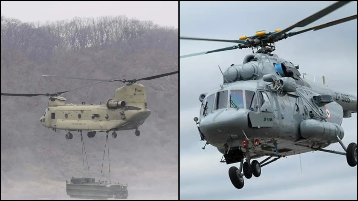 Chinook and MI 17 helicopter