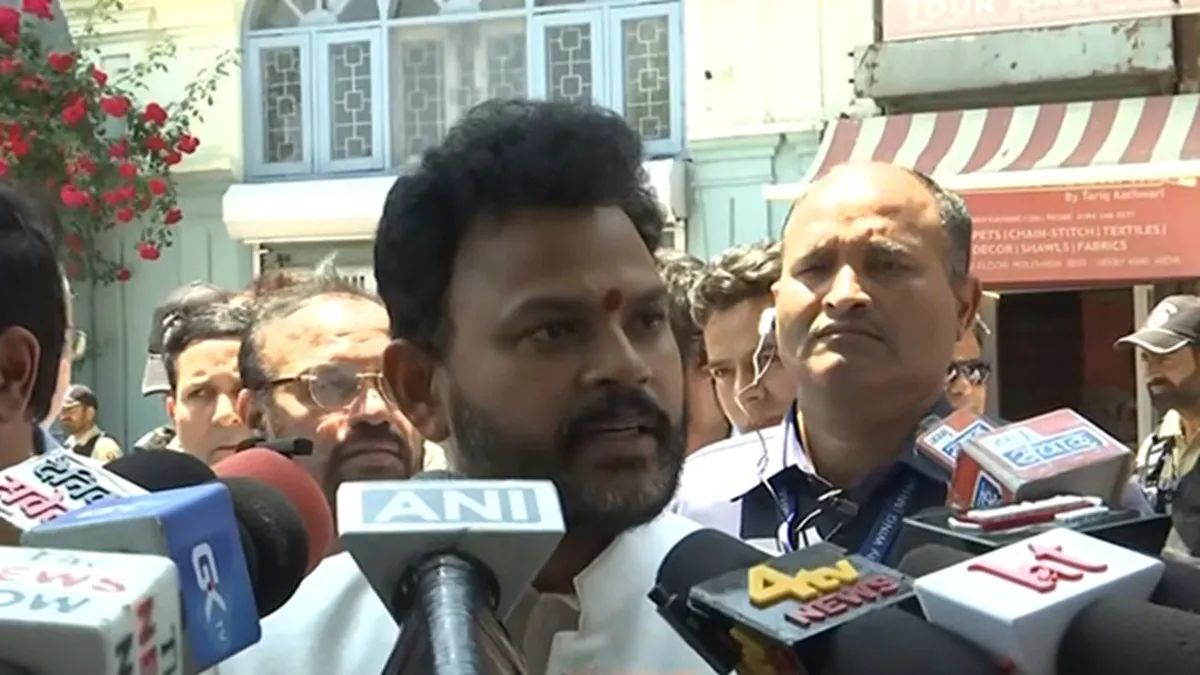 Union Civil Aviation Minister Ram Mohan Naidu talking to the media on Thursday on a visit to Jammu and Kashmir.