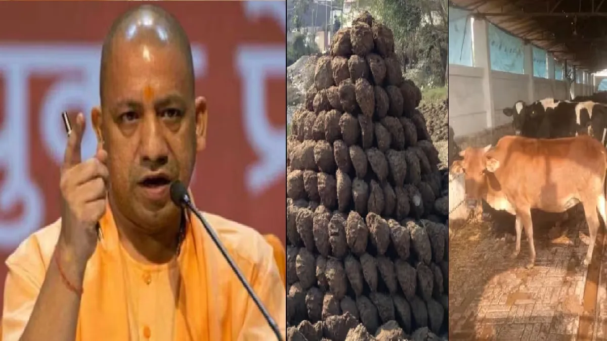 सीएम योगी आदित्यनाथ और गाय का गोबर