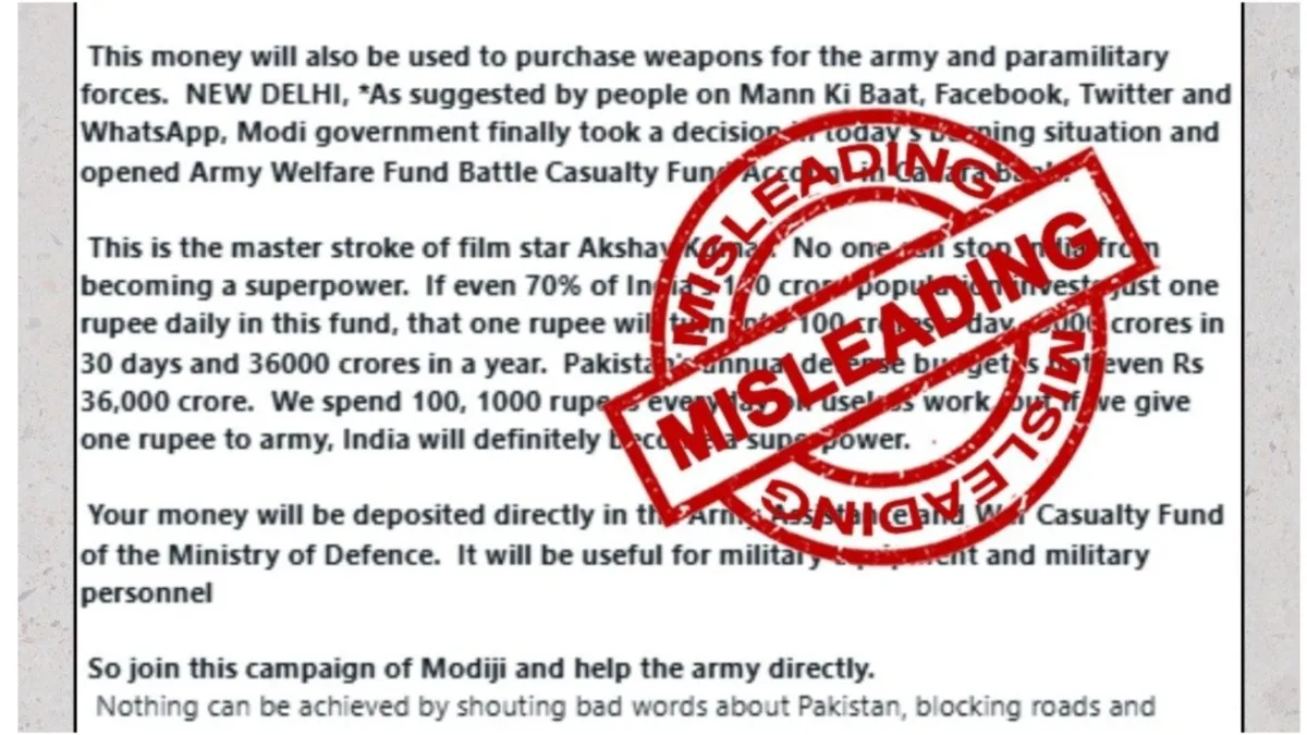 Donations are being sought online in the name of the Indian Army the post going viral on WhatsApp is- India TV Hindi