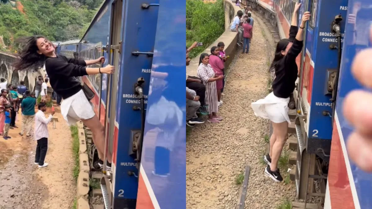 रील के लिए ट्रेन के दरवाजे से लटकी लड़की- India TV Hindi