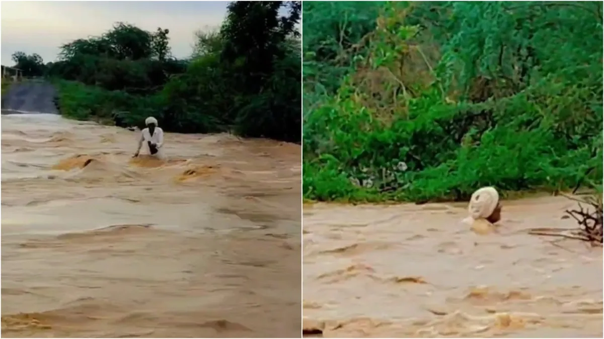Heavy rain in Bhavnagar elderly people swept away in the strong flow of water video surfaced- India TV Hindi