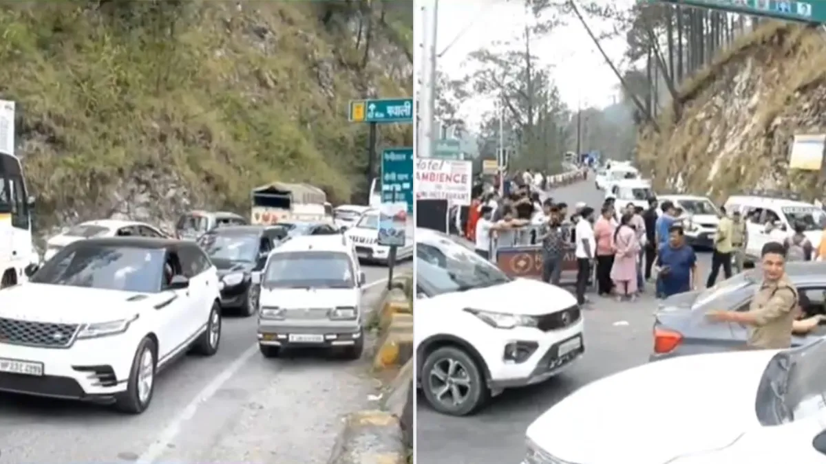 कैंची धाम के रास्ते में भयंकर जाम।