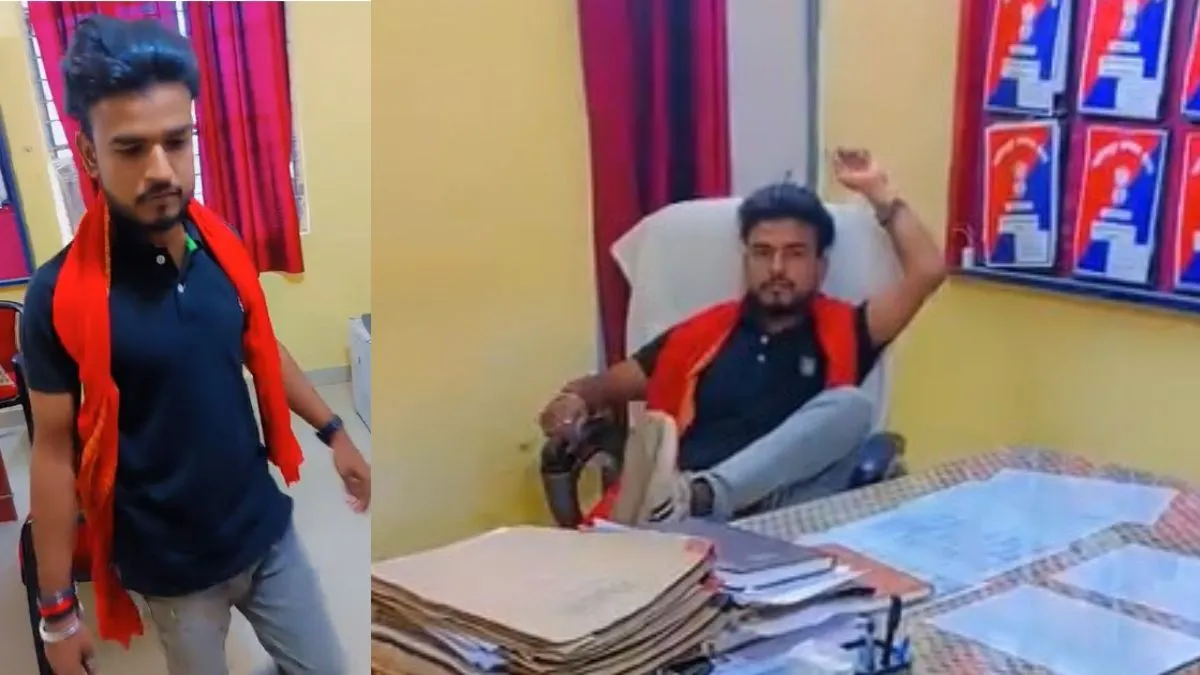 थानाध्यक्ष की कुर्सी पर बैठकर बनाई रील।- India TV Hindi