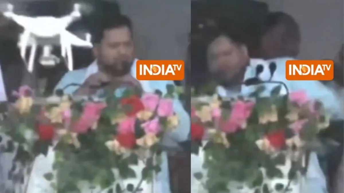 तेजस्वी के मंच से टकराया ड्रोन।