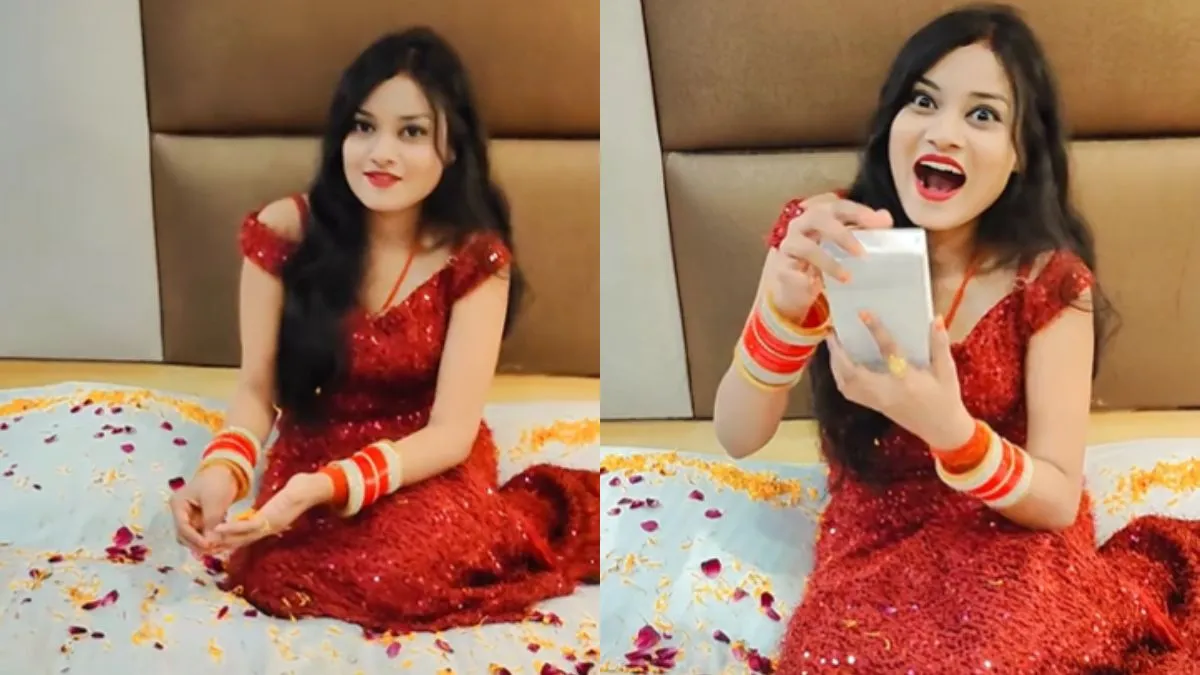 लाल ड्रेस में बैठी अंजली- India TV Hindi