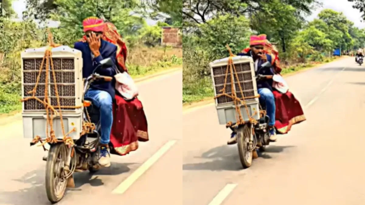 दुल्हन के साथ बाइक पर दूल्हा- India TV Hindi