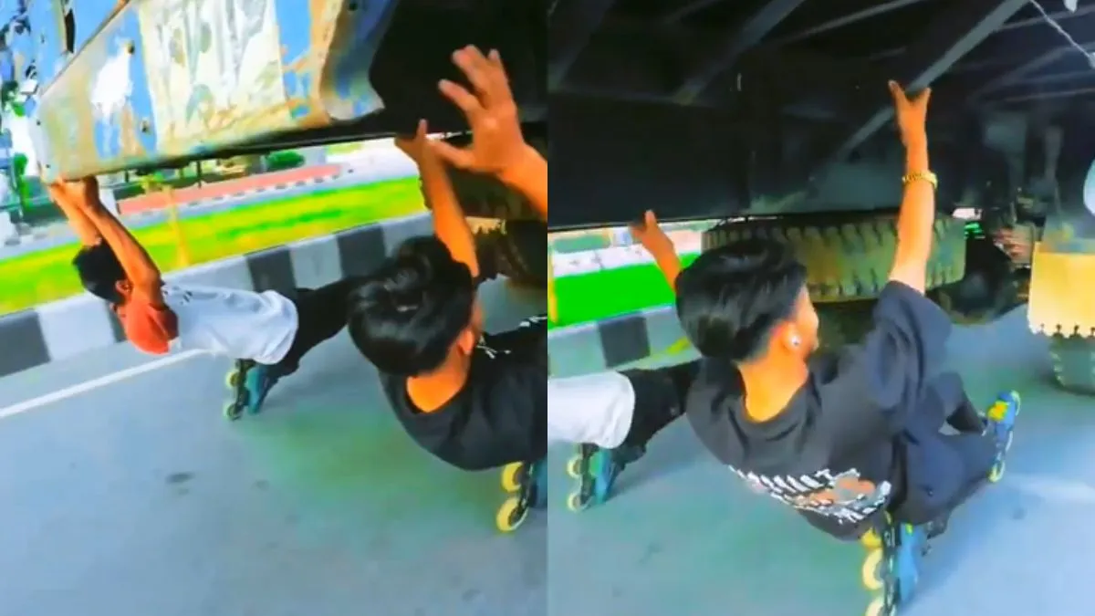 Boys Risk Life Video Viral रील बनाने के चक्कर में लड़कों ने दी मौत को दावत, जान जोखिम में डालते आए नजर 6 Viral Video, Stunt, Horrific Video Of Stunt, Viral News, Trending Video