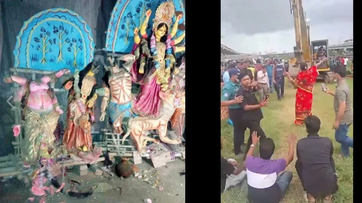 ढाका में दुर्गा मंदिर पर चलाया गया बुलडोजर। - India TV Hindi