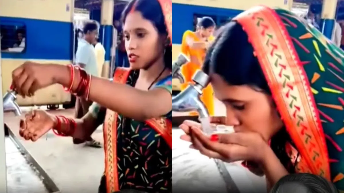 पानी पीती महिला