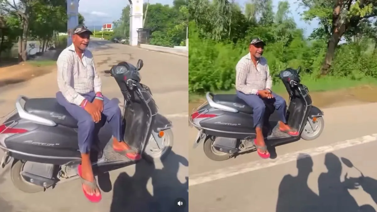 स्कूटी पर बैठे शख्स ने अपने जुगाड़ से Activa को बना डाला ऑटो पायलट गाड़ी।- India TV Hindi