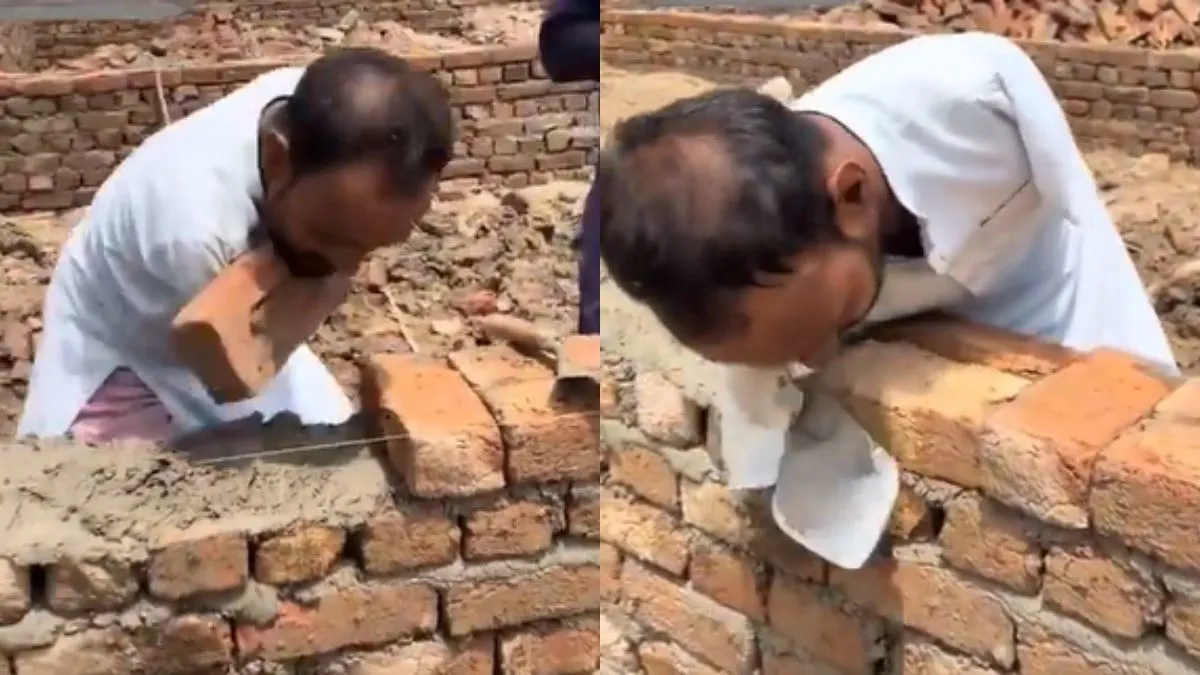 चिनाई का काम करता दिखा मिस्त्री- India TV Hindi