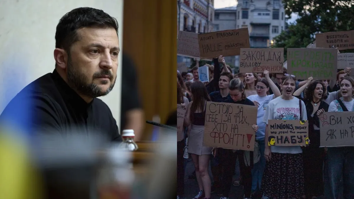Zelensky protest, Ukraine corruption law, NABU SAPO control