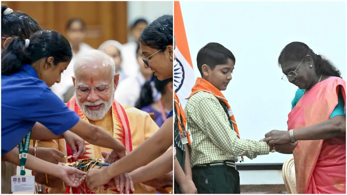 President Draupadi Murmu and PM Narendra Modi got Rakhi tied by children photos and video surfaced- India TV Hindi