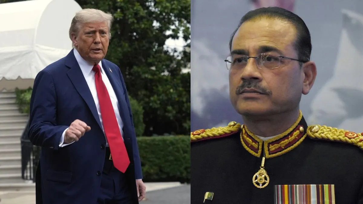 अमेरिकी राष्ट्रपति डोनाल्ड ट्रंप (बाएं) और पाकिस्तान के आर्मी चीफ आसिम मुनीर (बाएं)