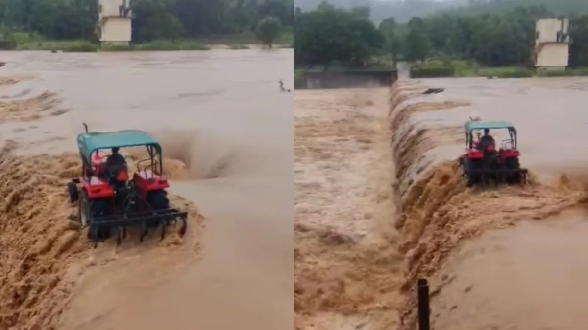 ट्रैक्टर से पुल पार करते दिखा ड्राइवर- India TV Hindi