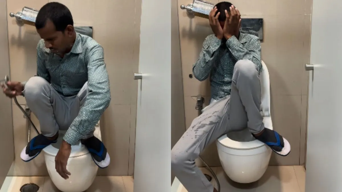 टॉयलेट में जाकर फंस गया शख्स- India TV Hindi