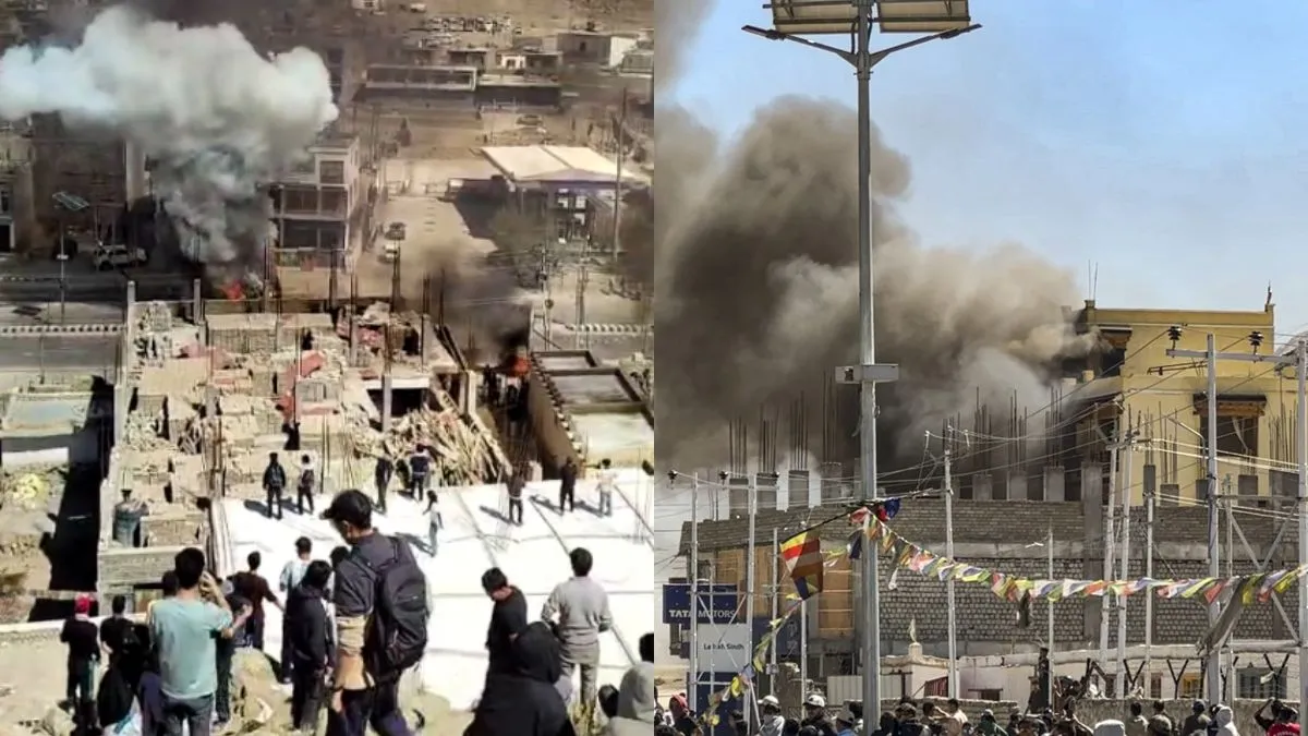 लेह में हिंसक प्रदर्शन की तस्वीर- India TV Hindi