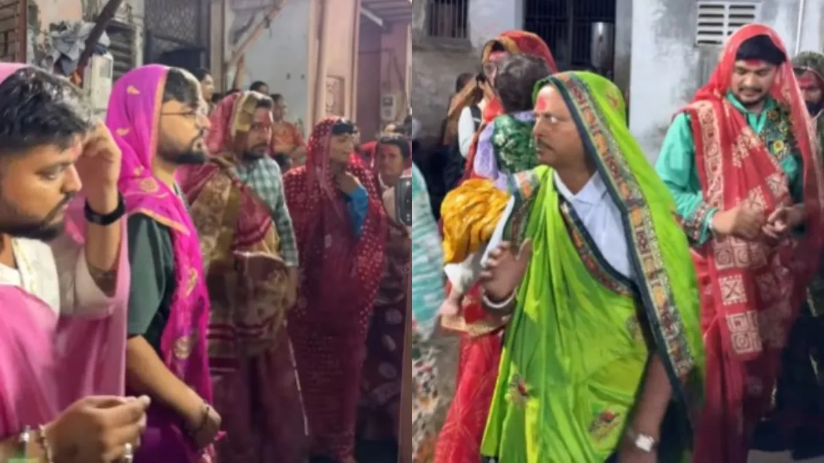 पुरुषों ने साड़ी पहनकर गरबा किया।- India TV Hindi