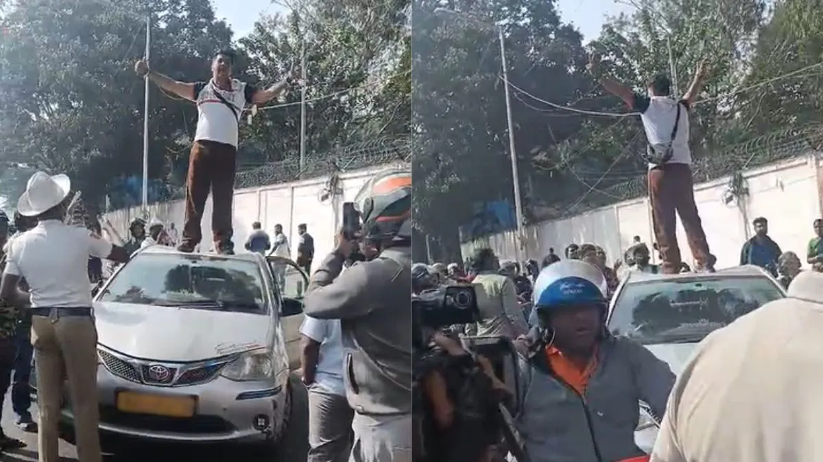 कार पर चढ़कर किया हंगामा।- India TV Hindi