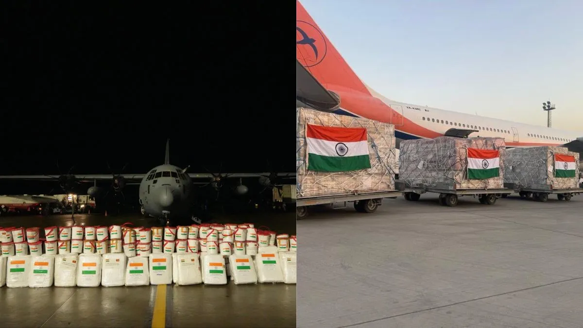 भारत द्वारा श्रीलंका (बाएं) और अफगानिस्तान (दाएं) को भेजी गई राहत सामग्री। - India TV Hindi