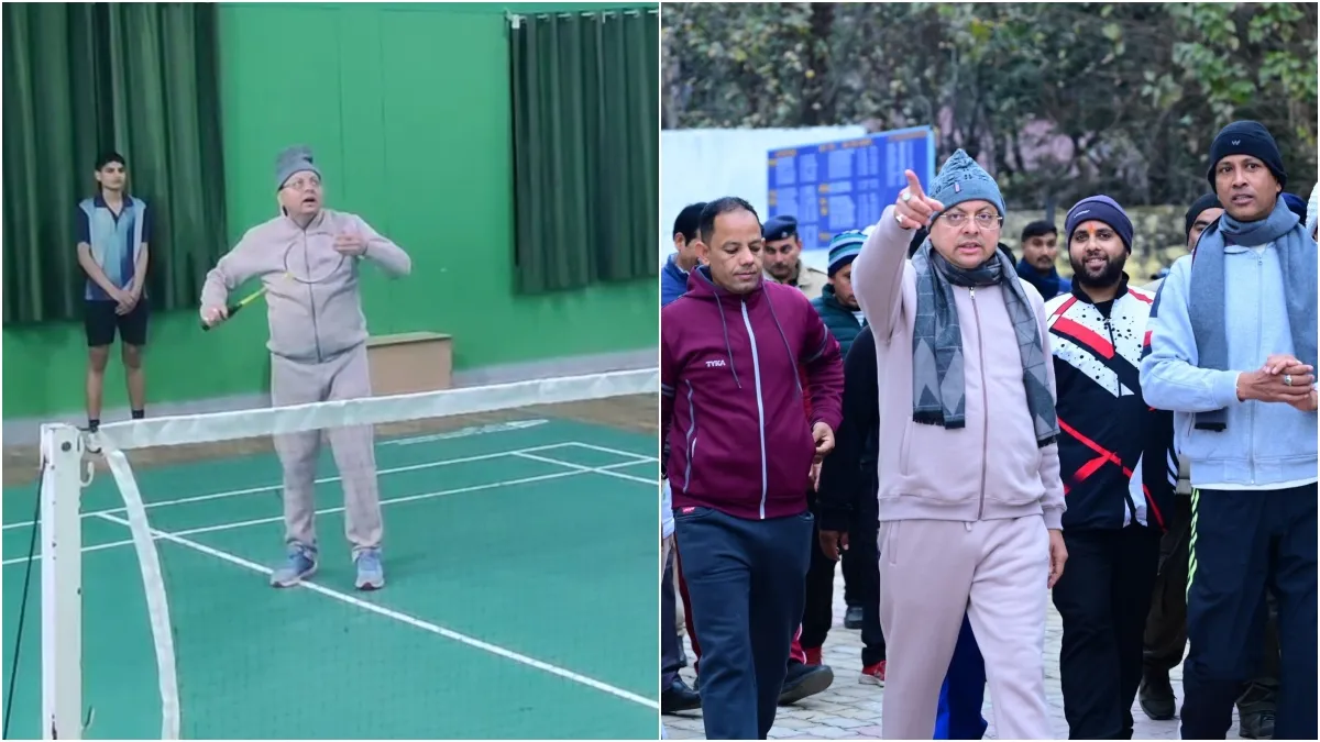 बैडमिंटन खेलते और लोगों से विकास कार्यों का जायजा लेते हुए सीएम पुष्कर सिंह धामी- India TV Hindi