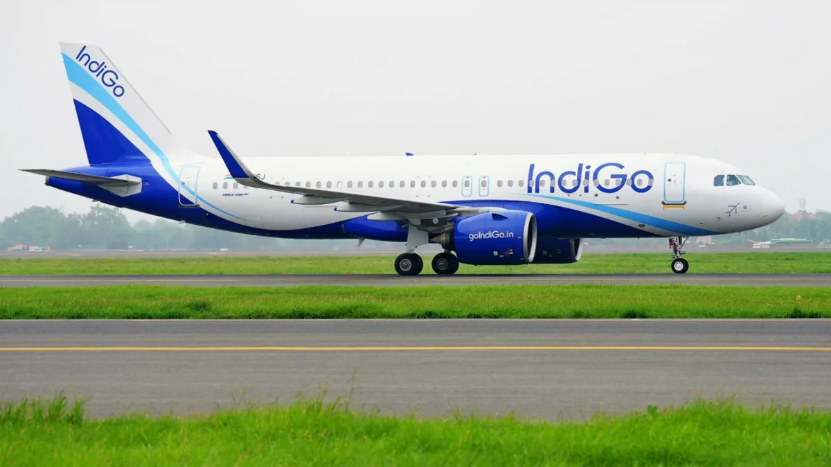 रनवे पर खड़ा इंडिगो का एक विमान। - India TV Paisa