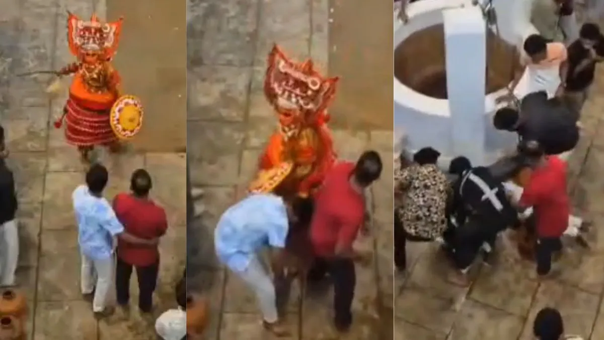 थेय्यम के हमले से बेसुध होकर गिरा युवक।- India TV Hindi