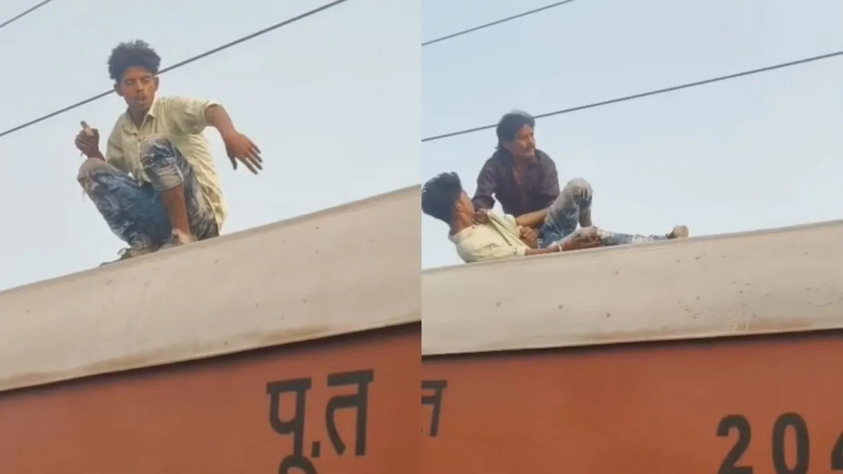ट्रेन की छत पर चढ़ा युवक - इंडिया टीवी हिंदी
