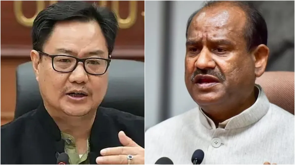 केंद्रीय मंत्री किरेन रिजीजू और लोकसभा अध्यक्ष ओम बिरला- India TV Hindi