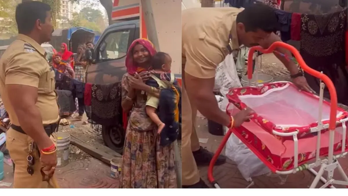 Mumbai policeman gives sweet gift to homeless mother and child : मुंबई के पुलिसकर्मी ने बेघर मां और - India TV Hindi