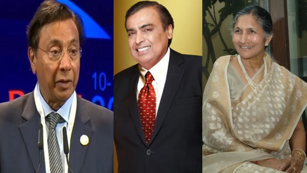 बाएं से लक्ष्मी मित्तल, मुकेश अंबानी और सावित्री जिंदल।- India TV Paisa