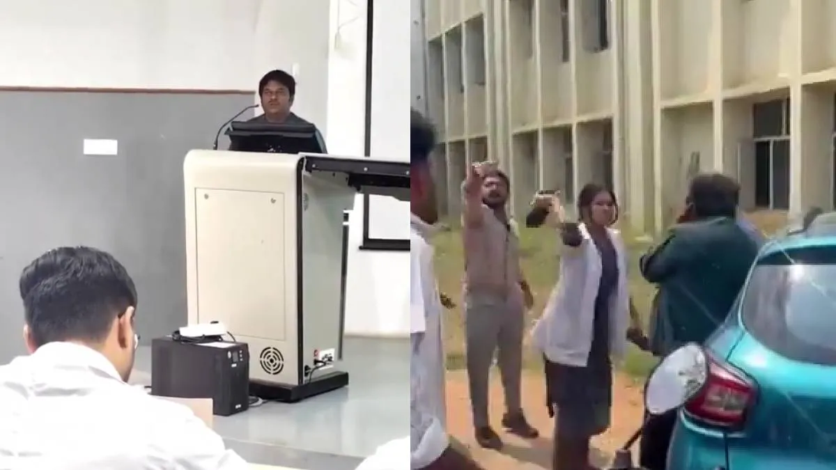 प्रोफेसर की पिटाई करते छात्र- India TV Hindi