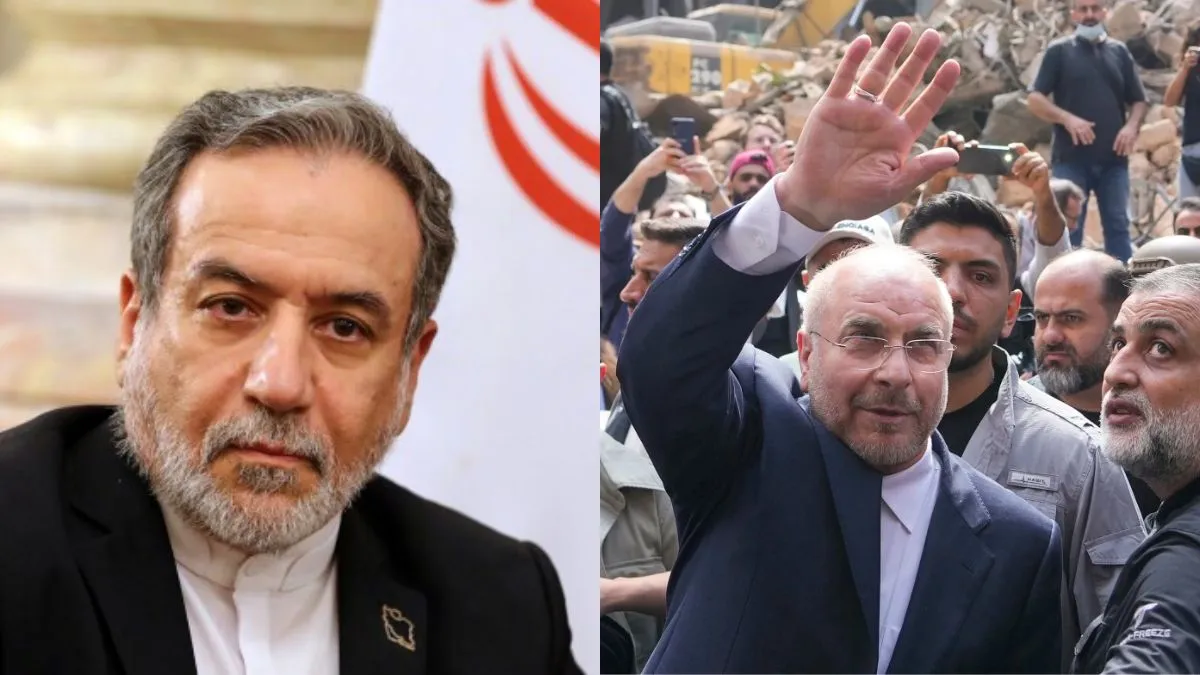 ईरान के विदेश मंत्री अब्बास अराघची (बाएं) और ईरान संसद के स्पीकर गालिबाफ।- India TV Hindi